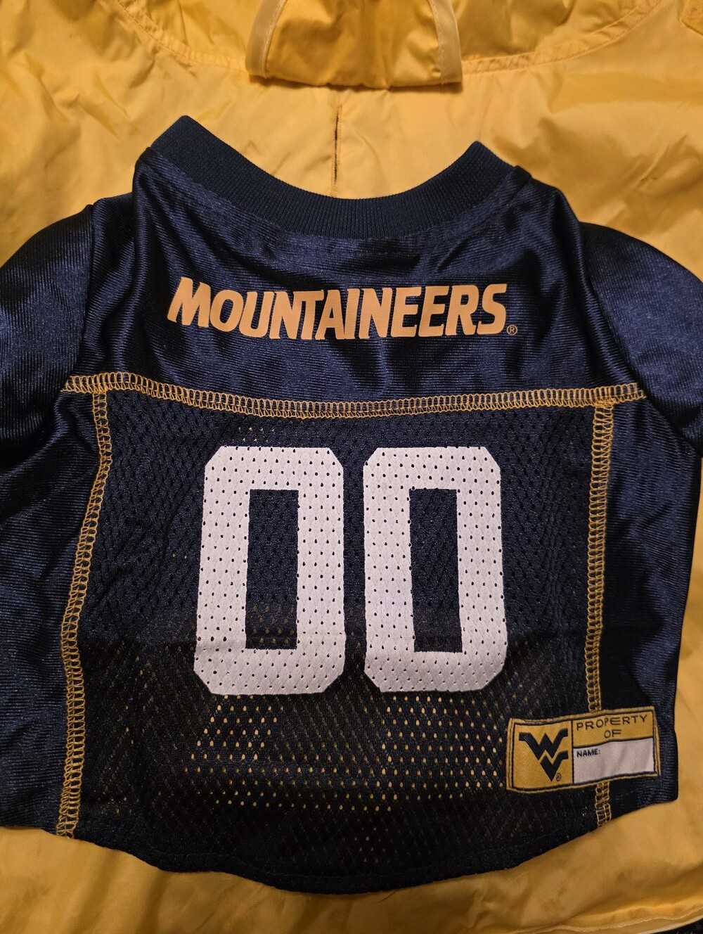 Pets First WV Mountaineers Navy & Gold Football Dog Jersey Small Too Cute!! NwoT